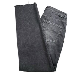 Risen Jeans Womens 30 Faded Black Straight Leg Distressed Button Fly Fringe Hem